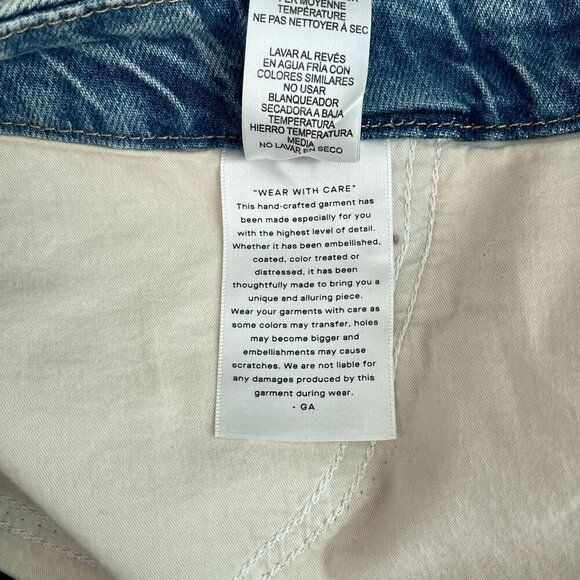 Good American Distressed Raw Hem Denim Mini Skirt Indigo Blue Womens XL, 20 - Picture 6 of 16